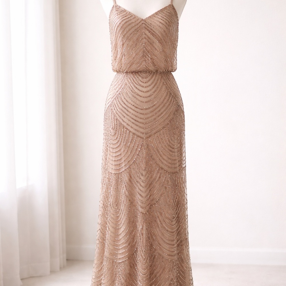 Adrianna Papell Beaded Tan Maxi Dress